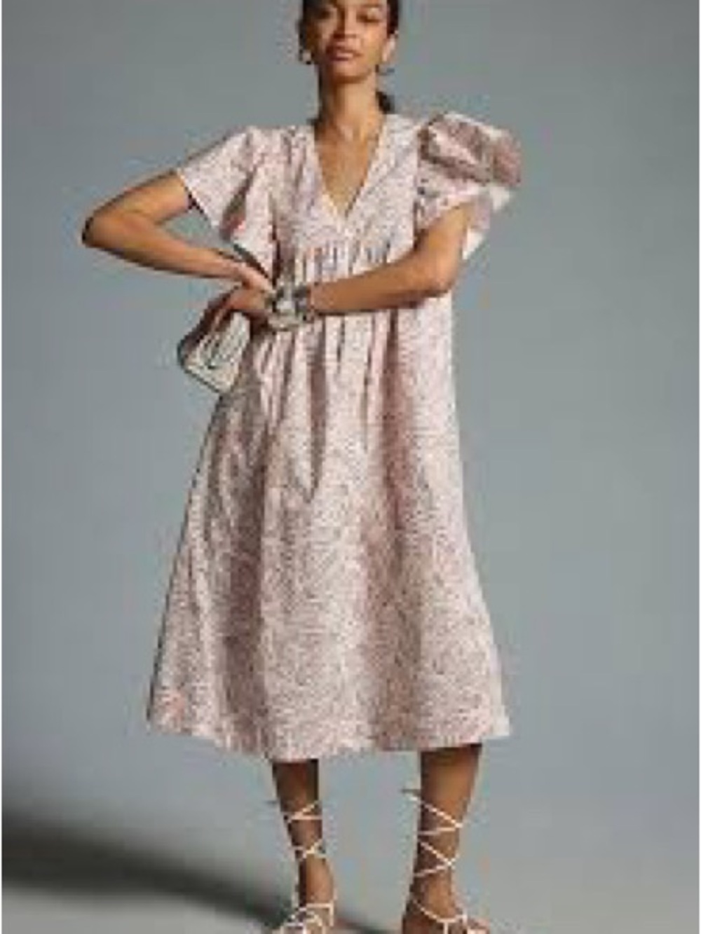 Maeve Blush Pink Floral V-Neck Midi Dress